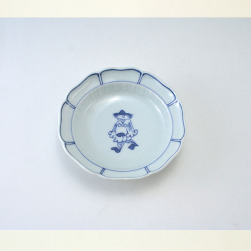 マント異人千筋八方割小皿　青花　有田焼