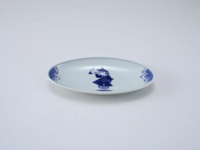 パイプ異人ミニレモン皿　青花　有田焼