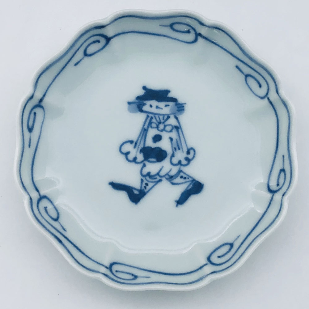 マント異人八方割小皿　青花　有田焼