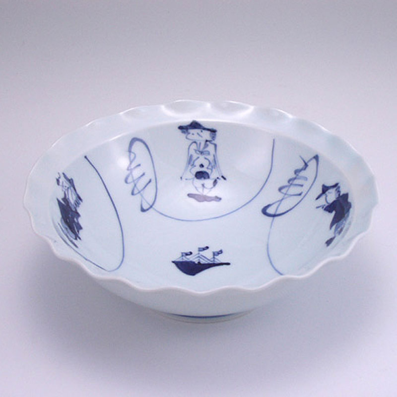 間取異人輪花サラダボール 　青花　有田焼