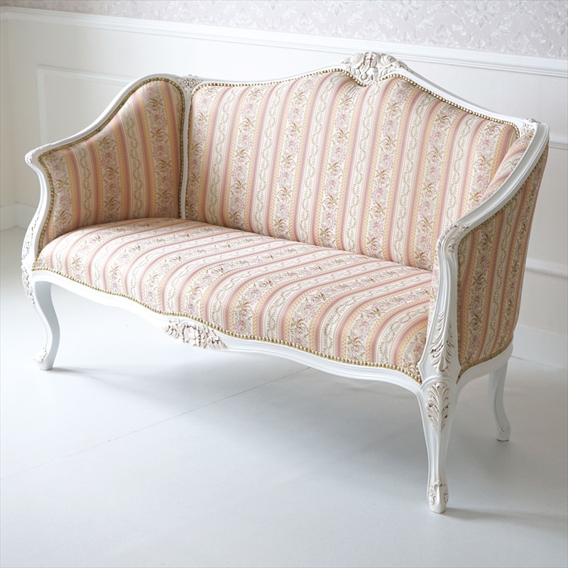 曲線と彫刻が魅力の猫脚ホワイト2Pソファー　トリノ サヴォイア シリーズ