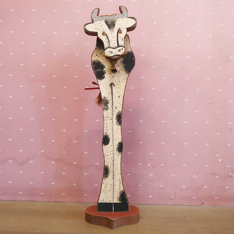 アメリカンカントリー小物　木のオーナメントハンサムな足長牛　【送料無料】