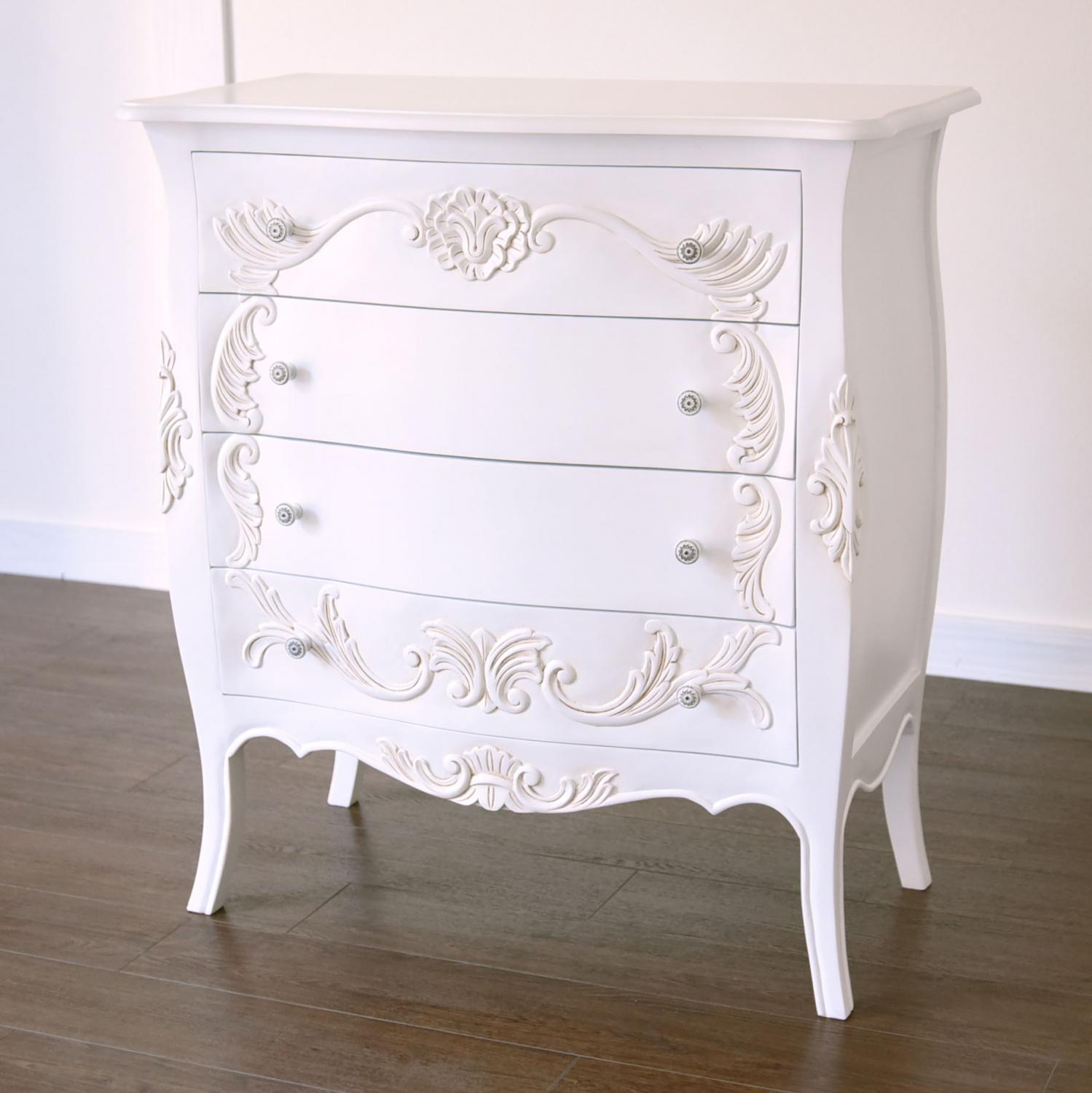 猫脚のエレガントなデザインの4段チェストWH　パレルモシリーズ　送料無料