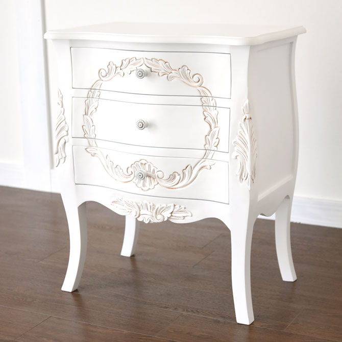 猫脚のエレガントなデザインの3段サイドチェストWH　パレルモシリーズ　送料無料