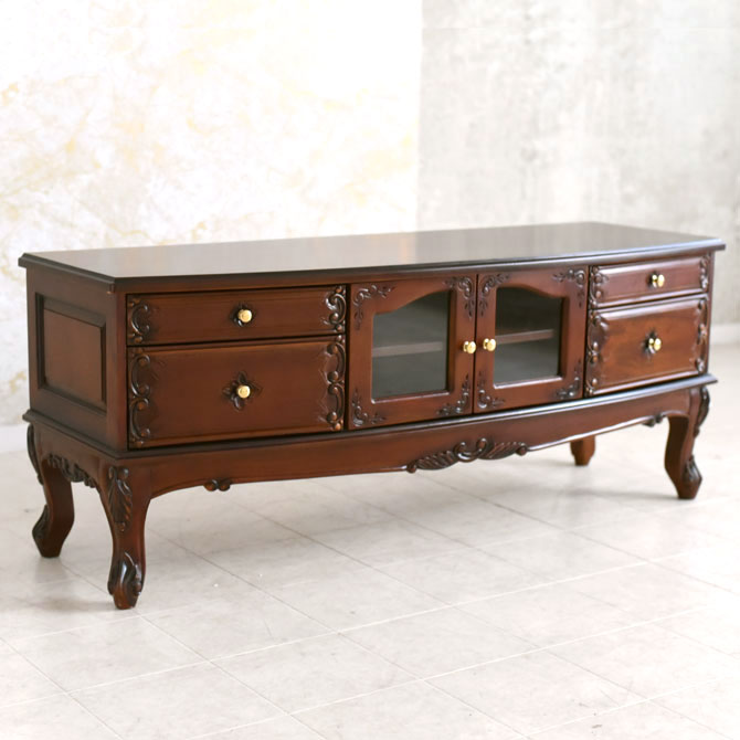 アンティーク調のマホガニー135cm幅テレビボード　ナポリDX　輸入家具