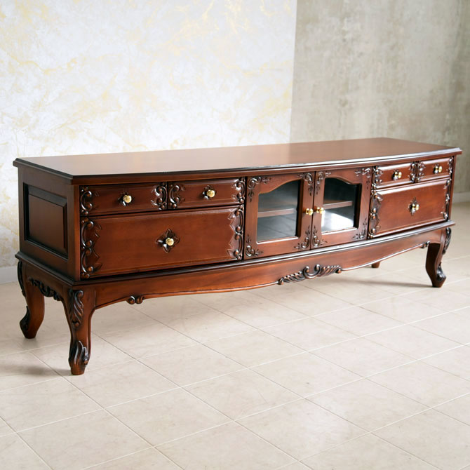 アンティーク調のマホガニーTVボード160　ナポリDX　輸入家具