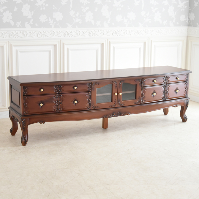 アンティーク調のマホガニーTVボード180　ナポリDX　輸入家具