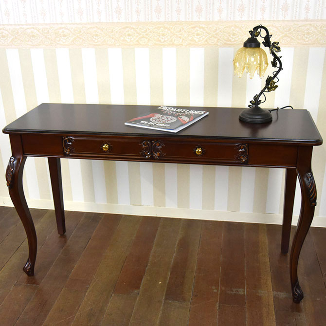 アンティーク調のマホガニーパソコンデスク　ナポリDX　輸入家具