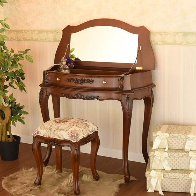 アンティーク調のマホガニーコンソールドレッサー&スツールセット　ナポリDX　輸入家具