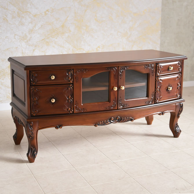 アンティーク調のマホガニー105cm幅テレビボード　ナポリDX　輸入家具