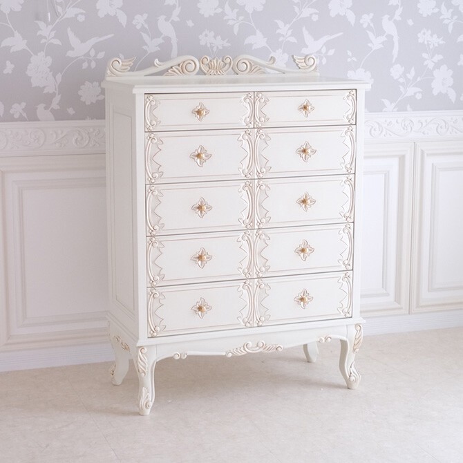 アンティーク調のマホガニーグランデ5段チェストWH　ナポリDX　輸入家具