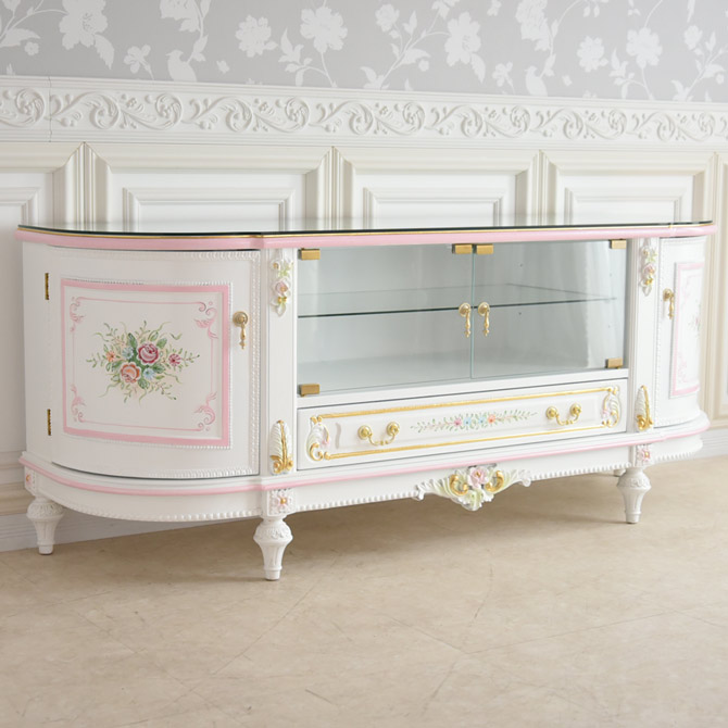 ラグジュアリー テレビボード(ガラス天板付き)　アントワネットシリーズ　ロココ調家具