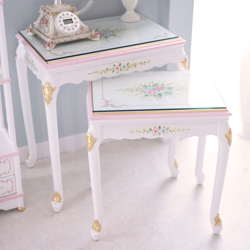 ネストテーブル(ガラス天板付き)　アントワネットシリーズ　ロココ調家具