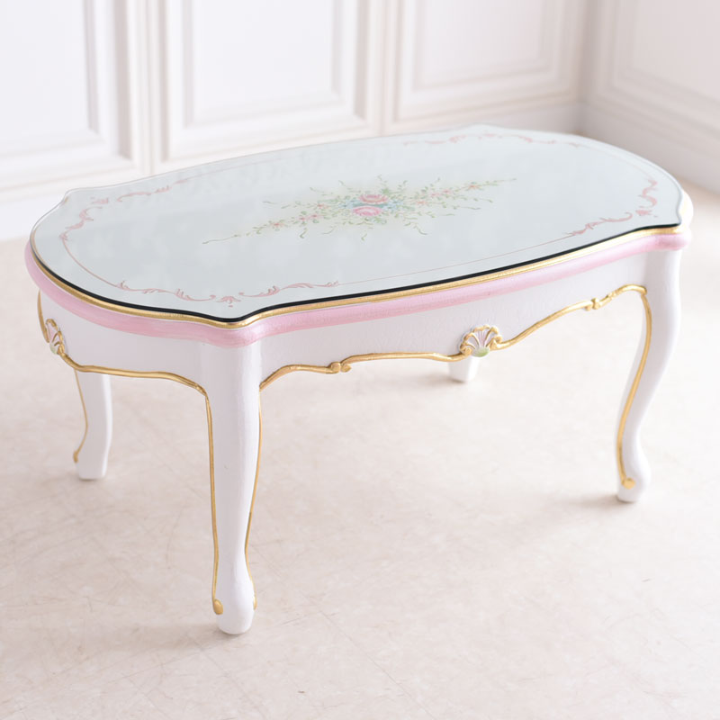 Rフォルムセンターテーブル(ガラス天板付き)　アントワネットシリーズ　ロココ調家具