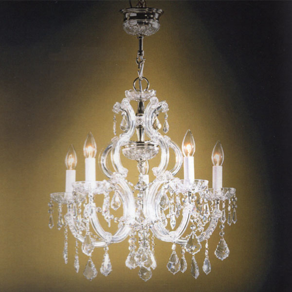 5灯のスペイン優良メーカーのクリスタルシャンデリア　アズフール　コペンランプ