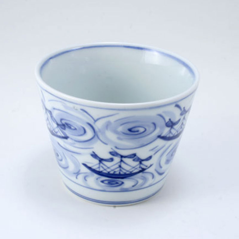 渦帆船そば猪口(大)　青花　有田焼