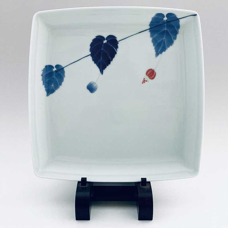 アブチロンスクエアプレートL 　青花　有田焼