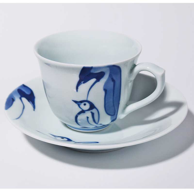 ペンギン 百合型コーヒー碗皿  有田焼　青花