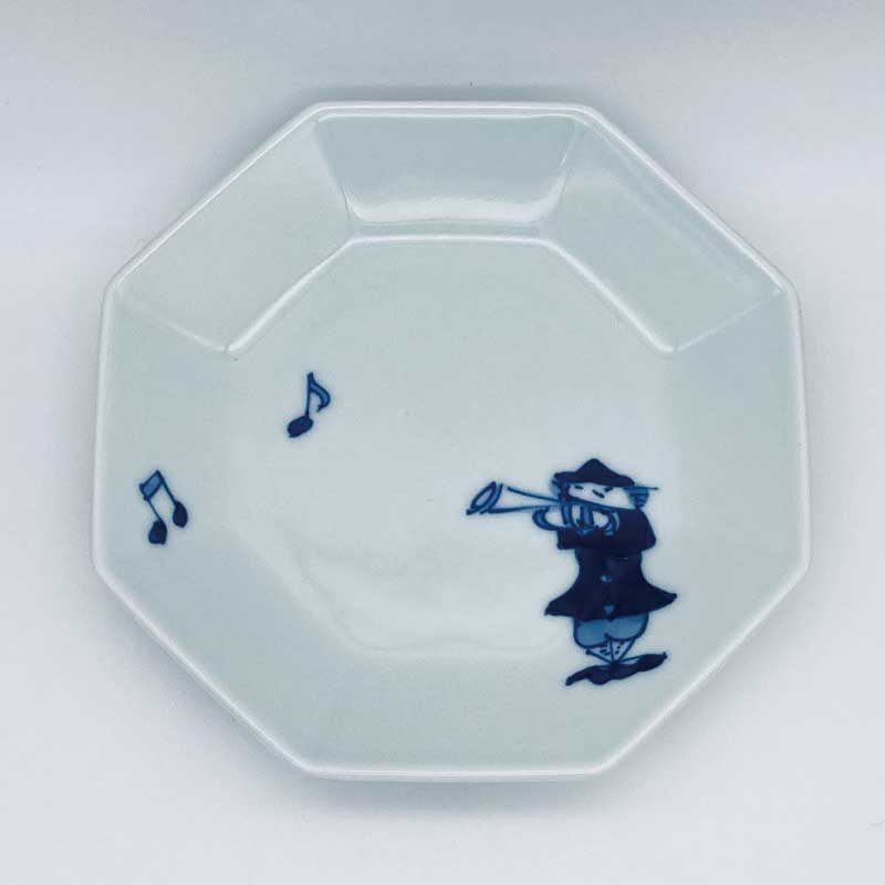 ハーモニーシリーズ トランペット正八角銘々皿　青花　有田焼