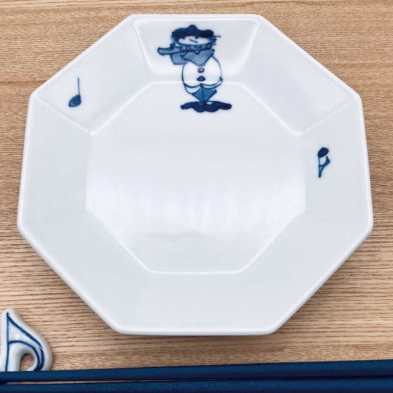 ミュージック・シリーズ　正八角銘々皿フルート　青花　有田焼