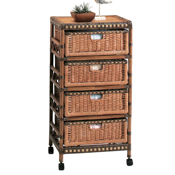 ツートンカラーのお洒落な4段ランドリー　ラタン・籐家具