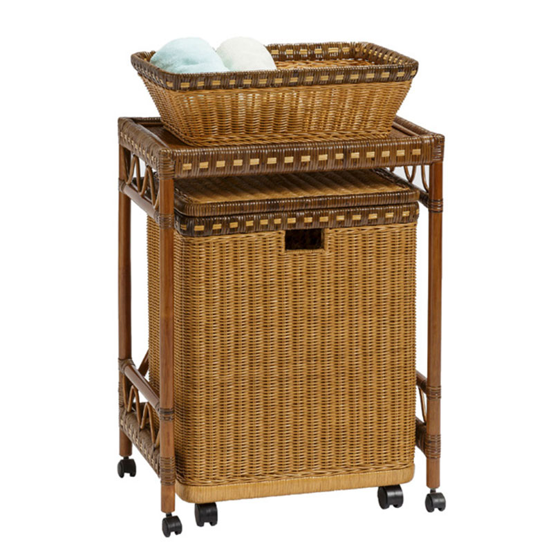 ツートンカラーのおしゃれな2段キャスター付きランドリー　ラタン・籐家具 【送料無料】