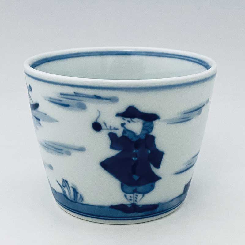 二人異人そば猪口(小)　青花　有田焼