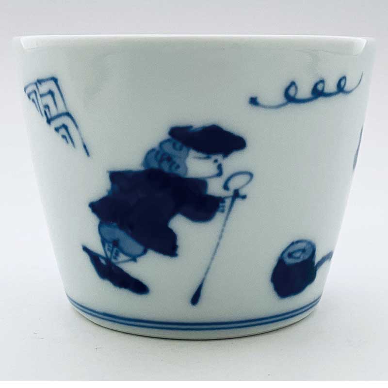 異人づくしそば猪口(小)青花　有田焼