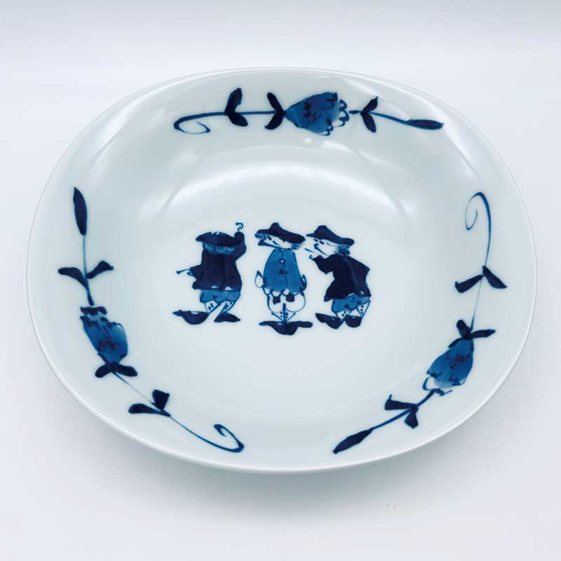 三人異人両切サラダ　青花　有田焼