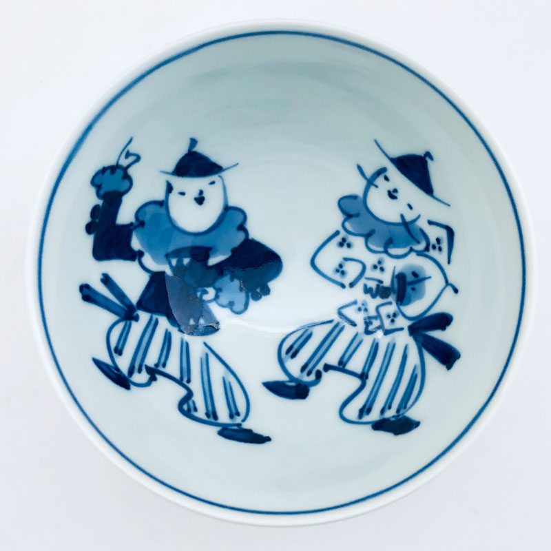 オランダ万才　3.5寸丸飯碗　青花　有田焼