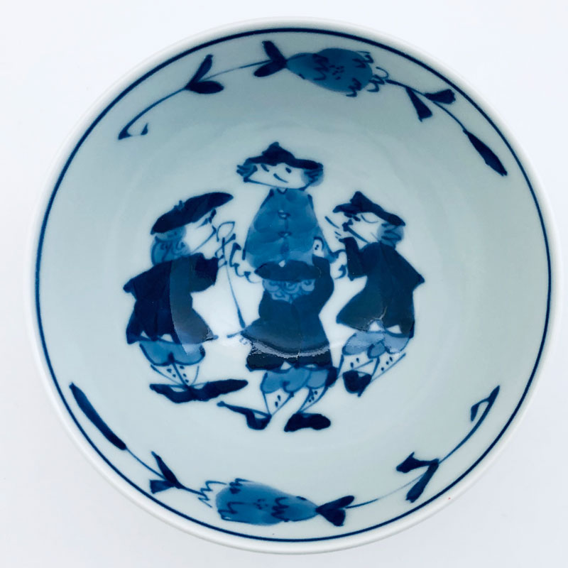 異人群　3.5寸丸飯碗　青花　有田焼