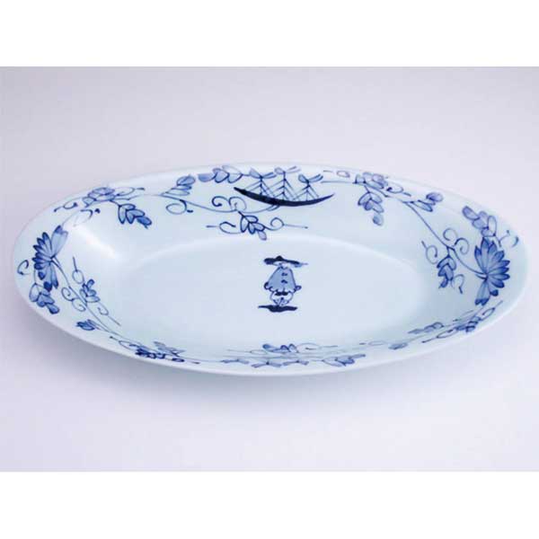 唐草異人小判カレー皿(中)　青花　有田焼