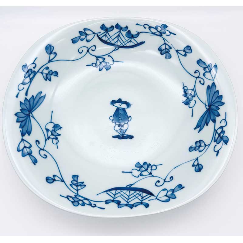 唐草異人(帆船)両切カレー皿　青花　有田焼