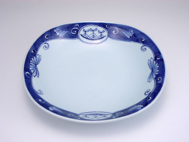 濃唐草帆船両切カレー皿　青花　有田焼