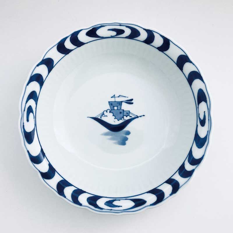 大砲船桔梗渕スープ皿　青花　有田焼