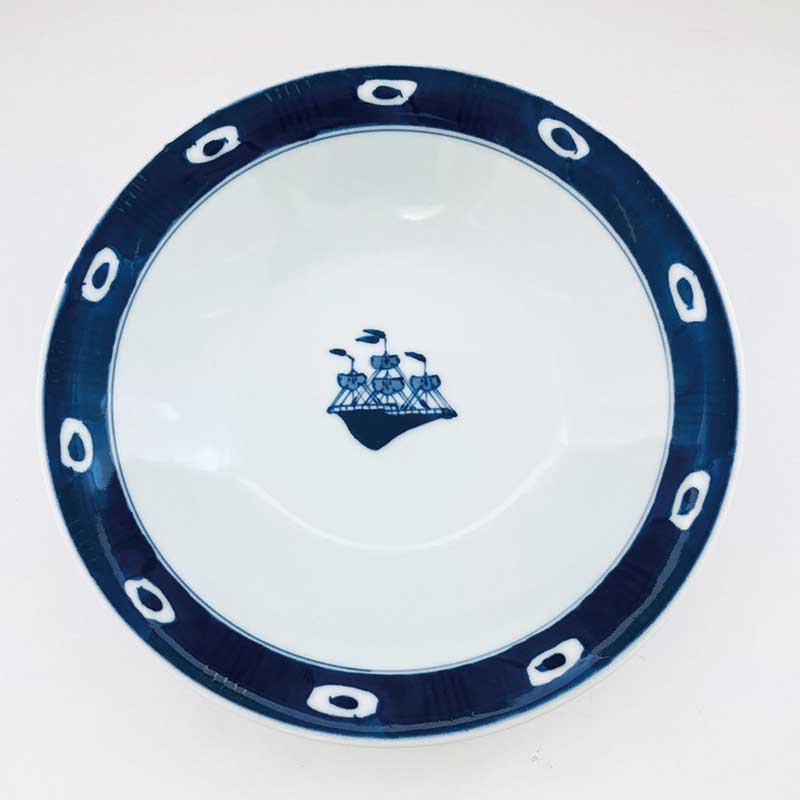 渕濃帆船反スープ皿　青花　有田焼