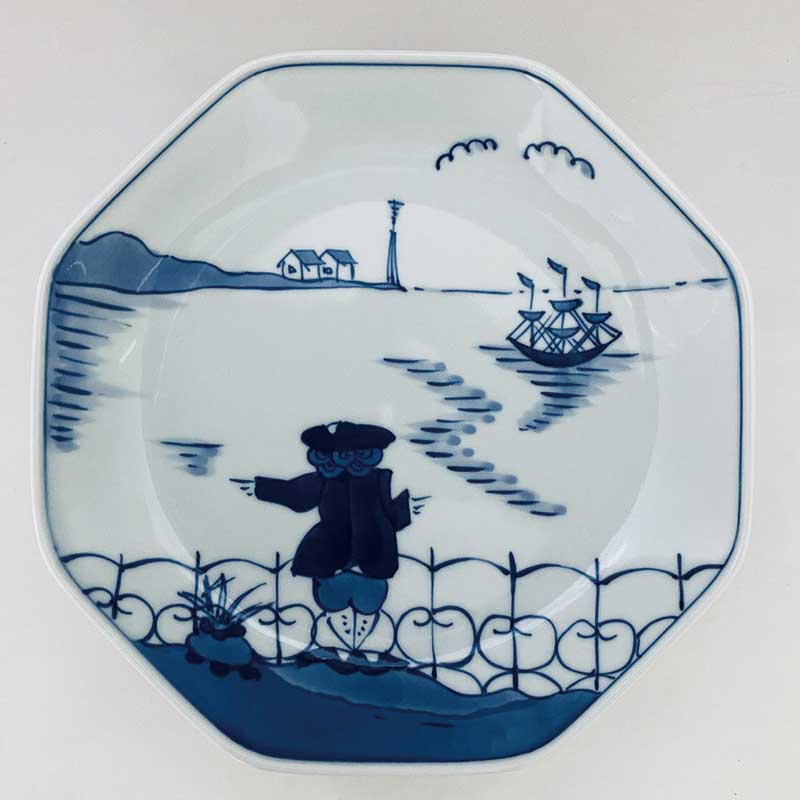 後姿正八角7寸皿(カール)　青花　有田焼