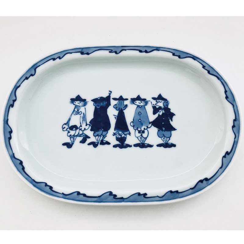 渕波五人異人小判プレート　青花　有田焼