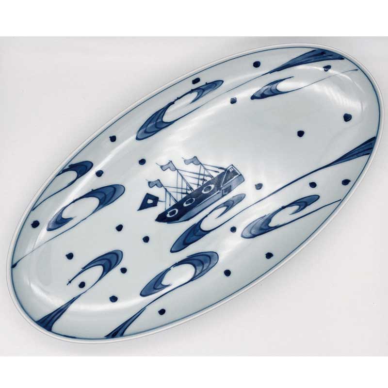 大航海小判パーティートレイ 　青花　有田焼