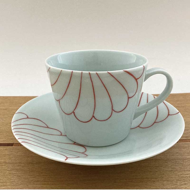 朱マーガレットそば型珈琲碗皿  有田焼　青花