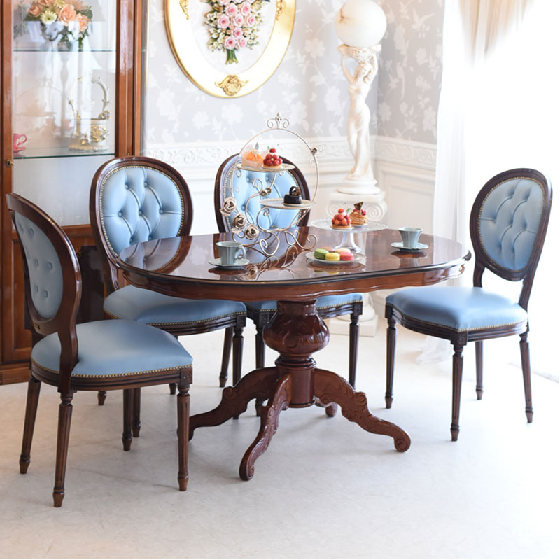 象嵌 猫脚135cmテーブル・本革ダイニング5点セット(イタリアンブルー)　ルネッサンスイタリア