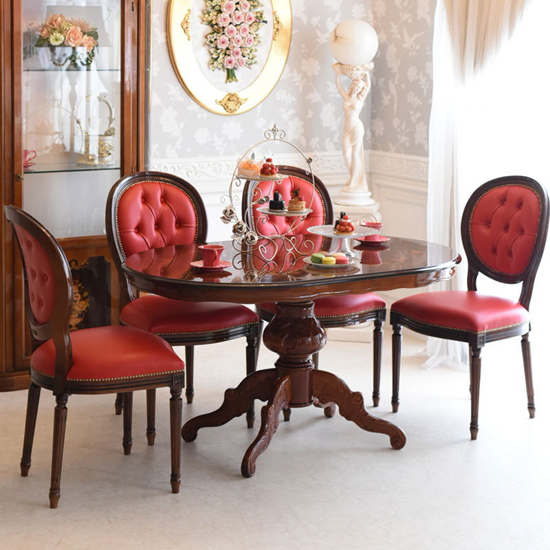 象嵌 猫脚135cmテーブル・本革ダイニング5点セット(イタリアンレッド)　ルネッサンスイタリア