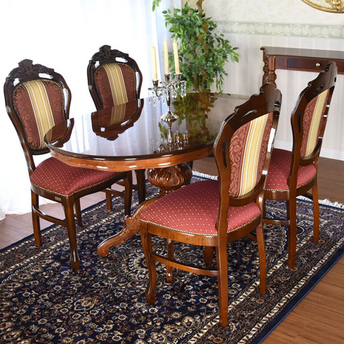 イタリア製　象嵌・猫脚135cmテーブルのイタリアンレッドのエレガントなダイニング5点セット