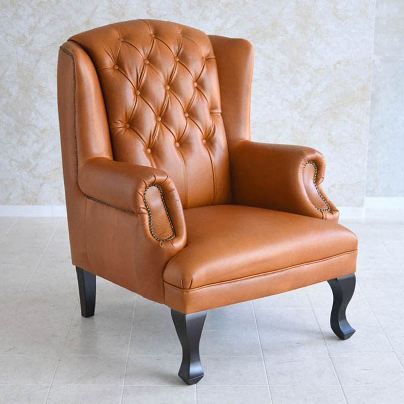 ドイツ製本革レザー　ウイングチェア　ブリュッセル CAMEL