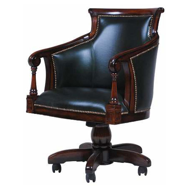 マホガニー材と本革を使って作られた回転椅子　アンティーク調家具【輸入家具】