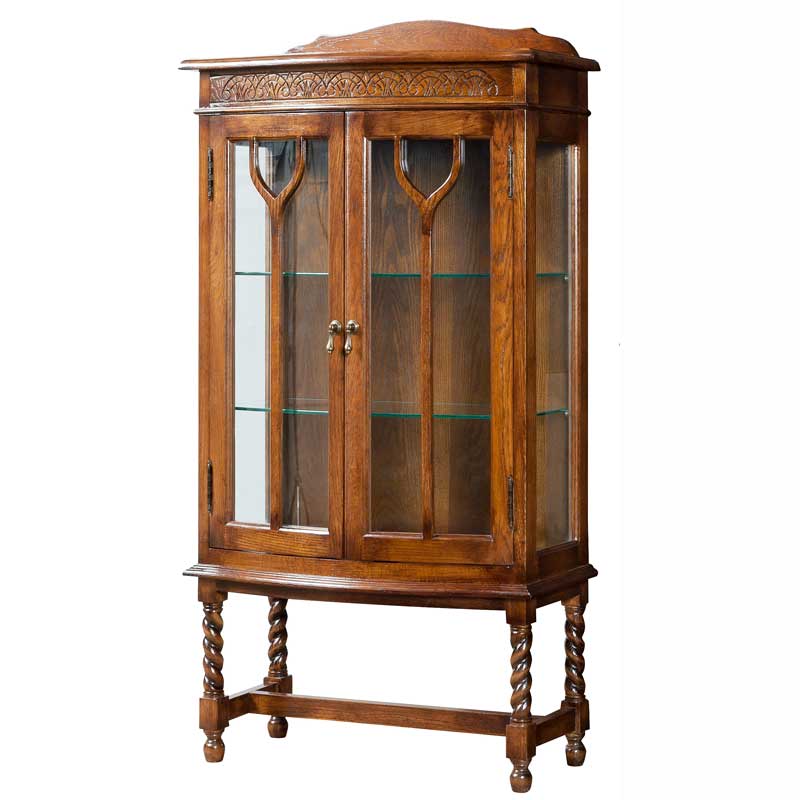 ツイスト脚の72cm幅アンティーク調キュリオケース　輸入家具　【送料無料】