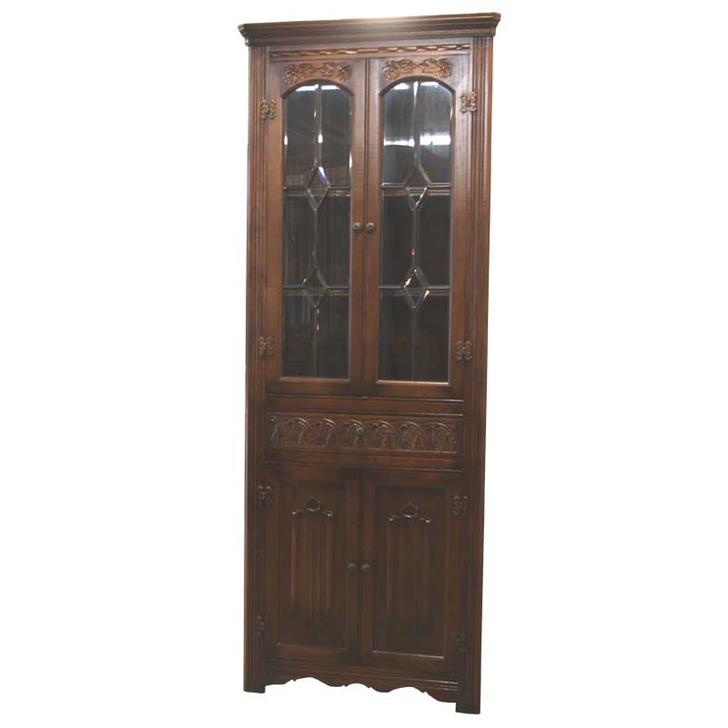 ステンドを使用したアンティーク調コーナーキャビネット　輸入家具　【送料無料】