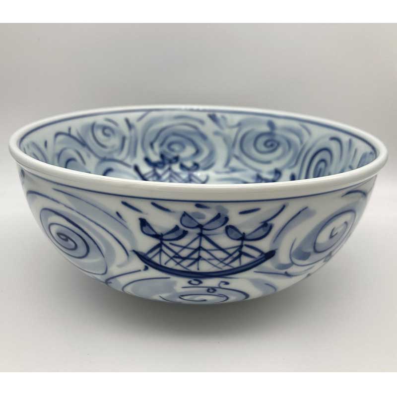 渦帆船玉渕6寸鉢　青花　有田焼