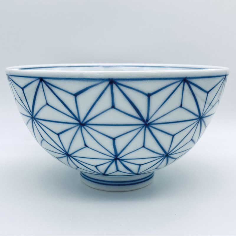 麻の葉5寸深丼　青花　有田焼