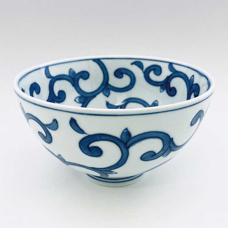 唐草5寸深丼　青花　有田焼